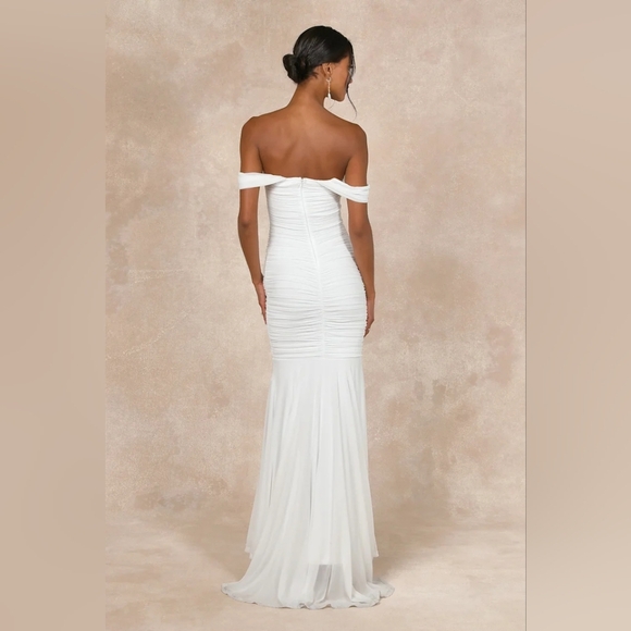 Lulus Divinely Romantic White Mesh Off-the-Shoulder Mermaid Maxi Dress Wedding - Picture 5 of 9